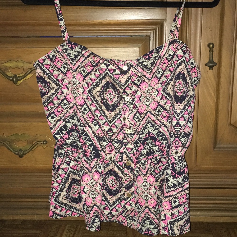 Spaghetti Strap Dimond Design Button Up Blouse